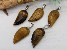 Load image into Gallery viewer, Natural Carved Angel Wings Rhodium Bail Gemstone Pendant
