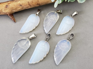 Natural Carved Angel Wings Rhodium Bail Gemstone Pendant