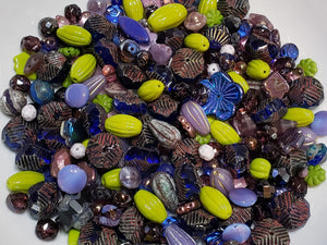 Purple Lilac Blue Chartreuse Czech Glass Bead Soup Mix - 50grms