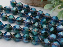 Load image into Gallery viewer, Opaque Blue Green - Etched Czech Bicone - 10x8mm - 10pcs
