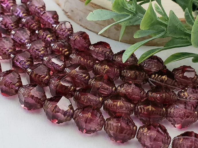 Fuchsia - Etched Czech Bicone - 10x8mm - 10pcs