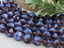 Load image into Gallery viewer, Opaque Purple Cornflower - Etched Czech Bicone - 10x8mm - 10pcs
