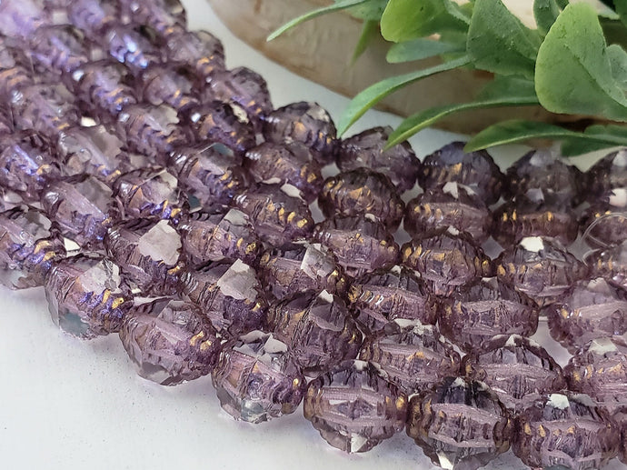 Light Amethyst - Etched Czech Bicone - 10x8mm - 10pcs