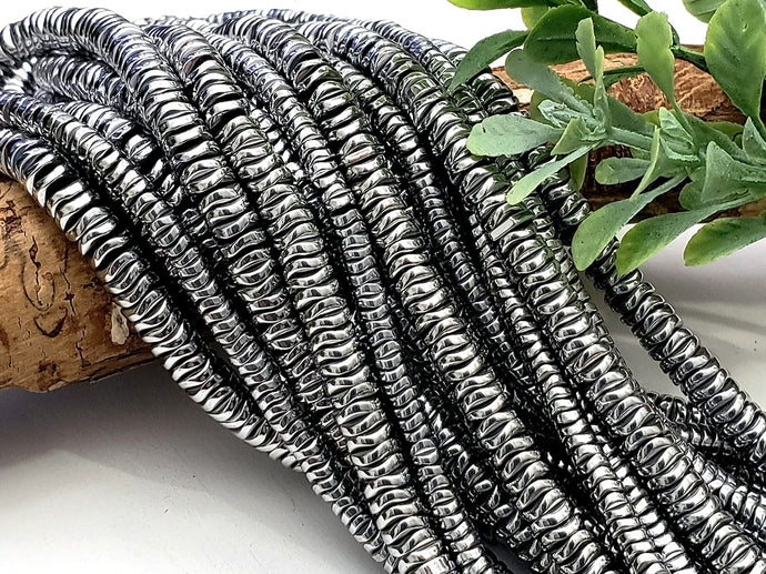 Antique Silver Wavy Hematite Disc - 4/6mm - 15.5