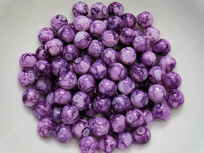 Mottled Purple Glass Beads - 8mm - approx 16