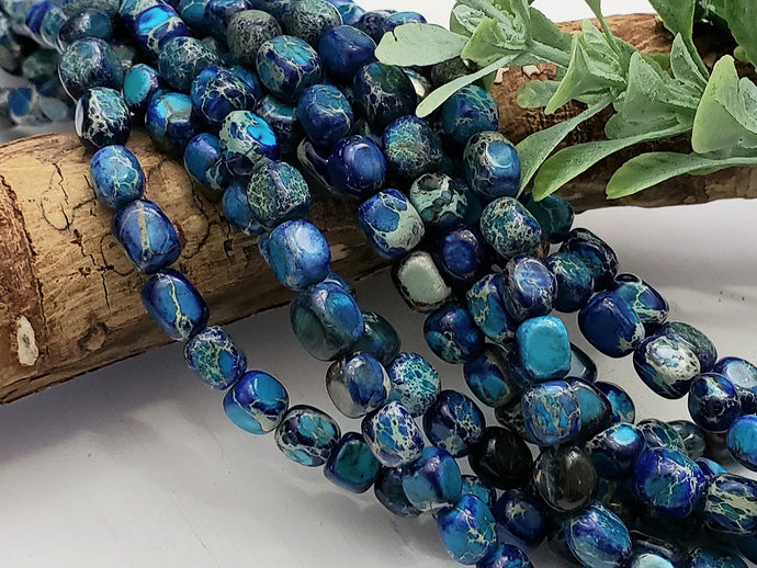 Apatite Blue - Jasper Nuggets - 5x7mm – 15” Full Strand