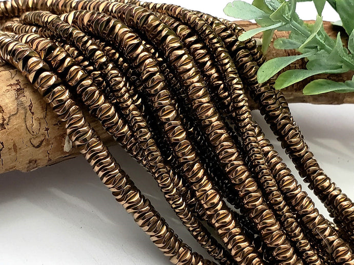 Antique Copper Metallic - Wavy Hematite Disk - 4/6mm - 15.5