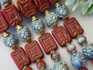 "Cerulean Flames" Czech Glass Designer Strands