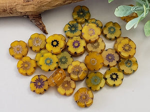 Ochre Yellow Mix Wash - Czech Hibiscus Flower - 10mm - 10pcs
