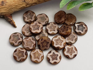 Dusty Rose Bronze Wash - Czech Table Cut Star Coin - 10mm - 6pcs