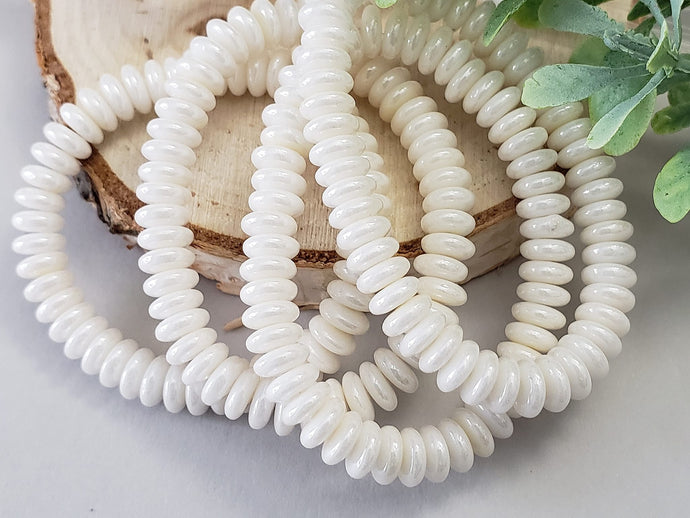 Pearl White - Czech Disc Donut Rondelle - 6mm - 50pcs