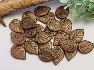 Dark Topaz Gold Wash - Czech Apple Leaf - 18x13mm - 10pcs