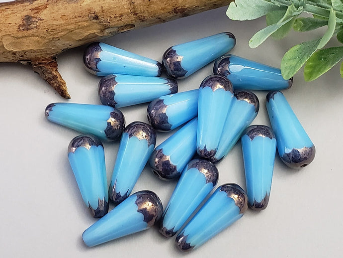 Opaque Blue Lagoon Purple Luster Wash - Faceted Czech Teardrops - 20mm - 4pcs