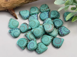 Matte Turquoise Laser Edged - Czech Briolettes - 12x11mm - 6pcs