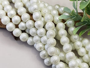 Pearl White - Textured Glass Beads - 8mm - 15.5" Strand
