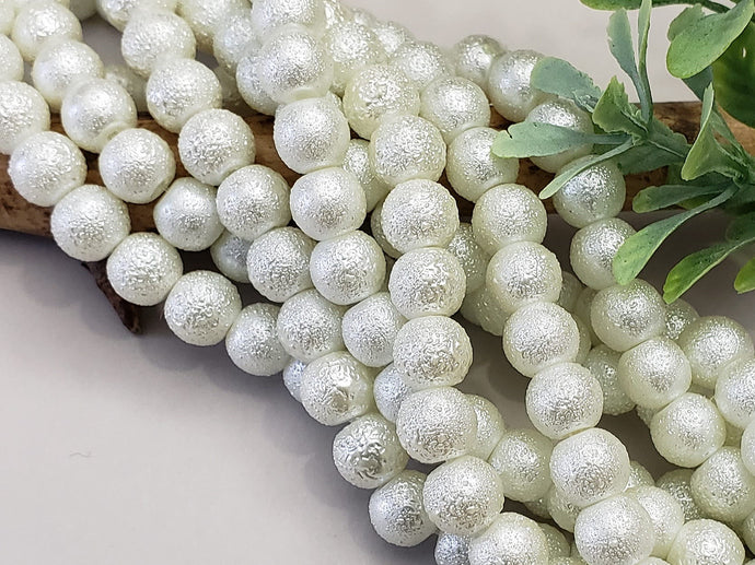 Pearl White - Textured Glass Beads - 8mm - 15.5