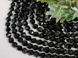 Black Onyx - Diamond Cut Gemstone - 8mm - 12" Strand