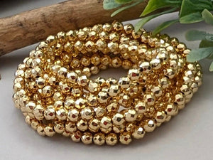 14K Metallic Gold - Faceted Round Hematite - 4mm