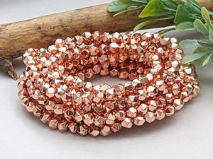 Metallic Rose Gold - Faceted Diamond Cut Hematite - 4mm