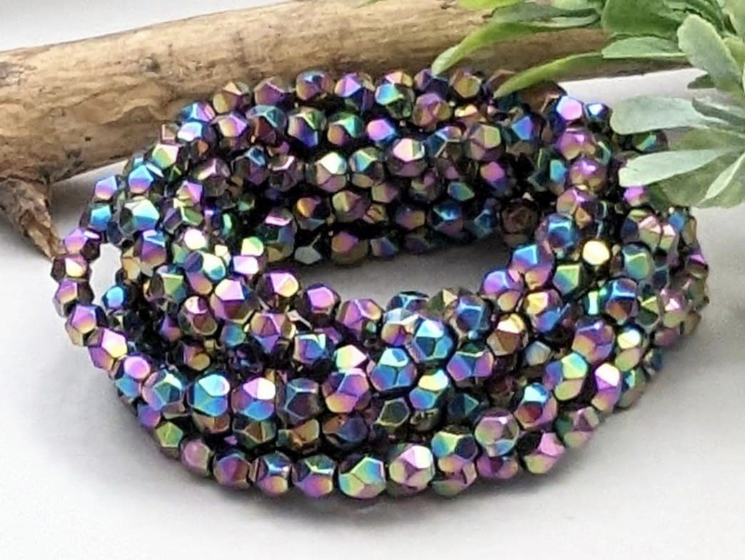 Metallic Rainbow Faceted Hematite 4mm – Didi Beads
