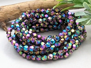 Metallic Rainbow - Faceted Hematite - 4mm