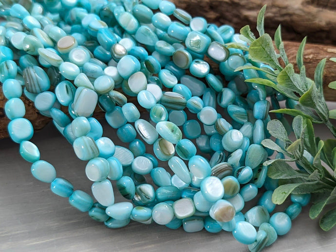 Turquoise Blue - Irregular Dyed Shell Nuggets - 5 to 8mm - 15