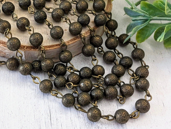Antique Brass Beaded Chain - 6mm - 12