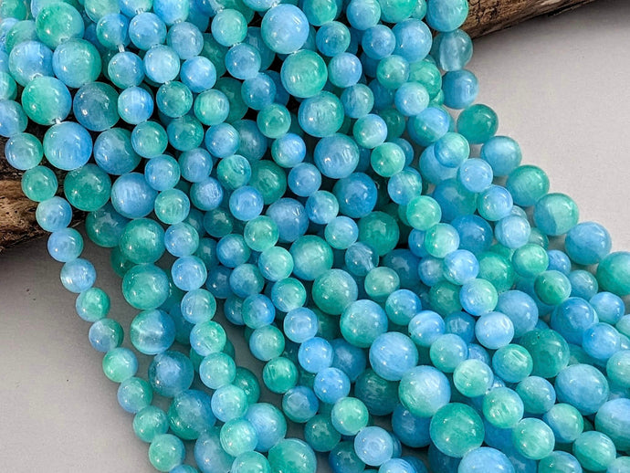 Aqua Green Ocean - Dyed Selenite Beads - 6/8mm - 15