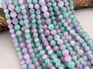 Purple Green Mix - Dyed Selenite Beads - 6/8mm - 15"Strand