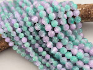 Purple Green Mix - Dyed Selenite Beads - 6/8mm - 15"Strand