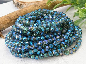 Mystic Turquoise Blue Faceted Crystals - 4mm - 14" Strand