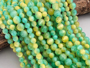 Green Yellow Mix - Dyed Selenite Beads - 6/8mm - 15"Strand
