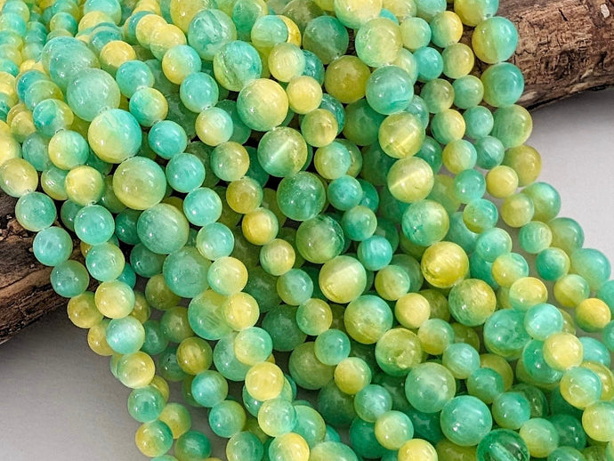 Green Yellow Mix - Dyed Selenite Beads - 6/8mm - 15