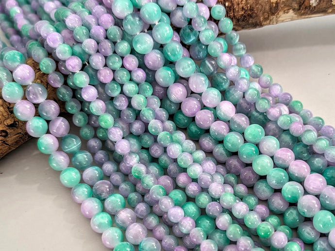 Purple Green Mix - Dyed Selenite Beads - 6/8mm - 15