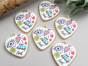 "Love Yourself First" Enamel Print Heart Charm - 25mm - 2pcs