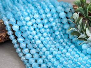 Pastel Aqua - Dyed Selenite Beads - 6/8mm - 15"Strand