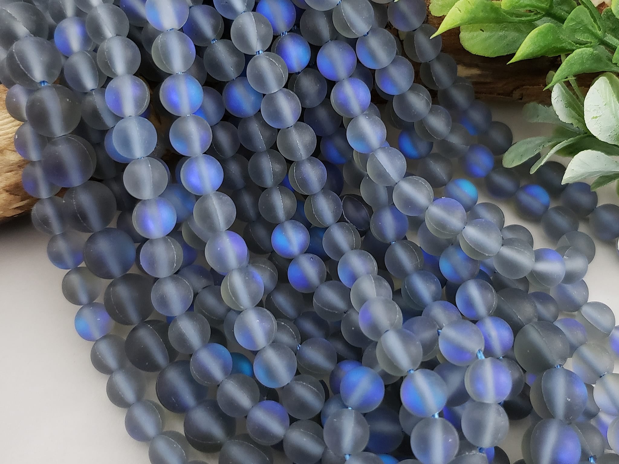 Frosted Grey Aurora Borealis Beads - 6/8mm - 7.5" Strand
