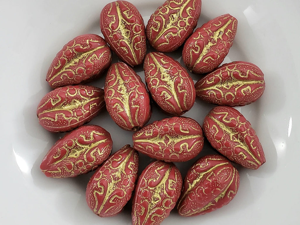 Coral Red Gold Swirl Wash - Lucite Melon Teardrops - 18x10mm - 8pcs