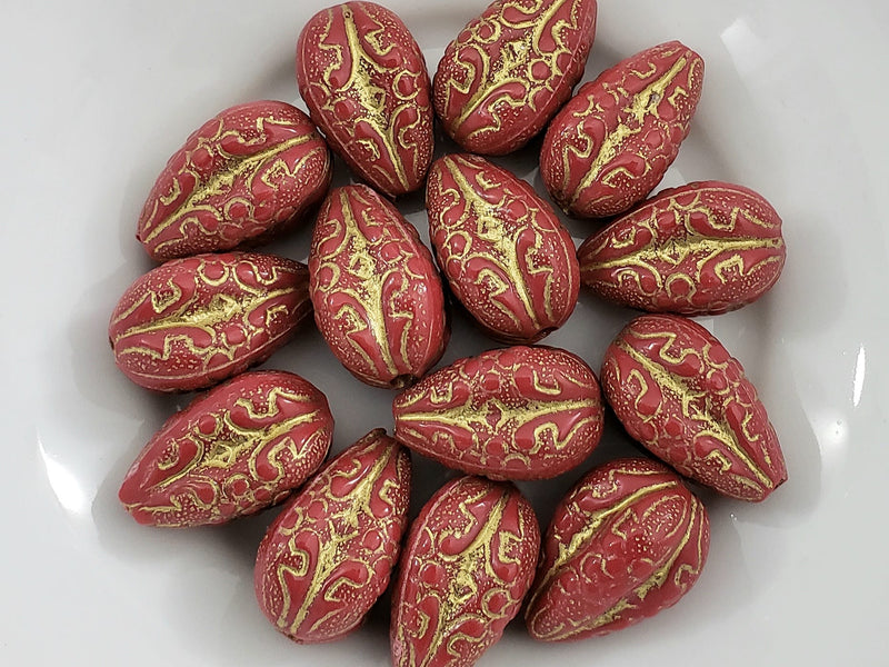 Coral Red Gold Swirl Wash - Lucite Melon Teardrops - 18x10mm - 8pcs