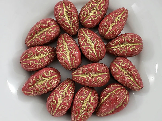 Coral Red Gold Swirl Wash - Lucite Melon Teardrops - 18x10mm - 8pcs