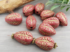 Coral Red Gold Swirl Wash - Lucite Melon Teardrops - 18x10mm - 8pcs