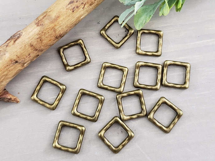 Antique Brass Diamond Bead Frames (Diagonal) - 10mm - 12pcs