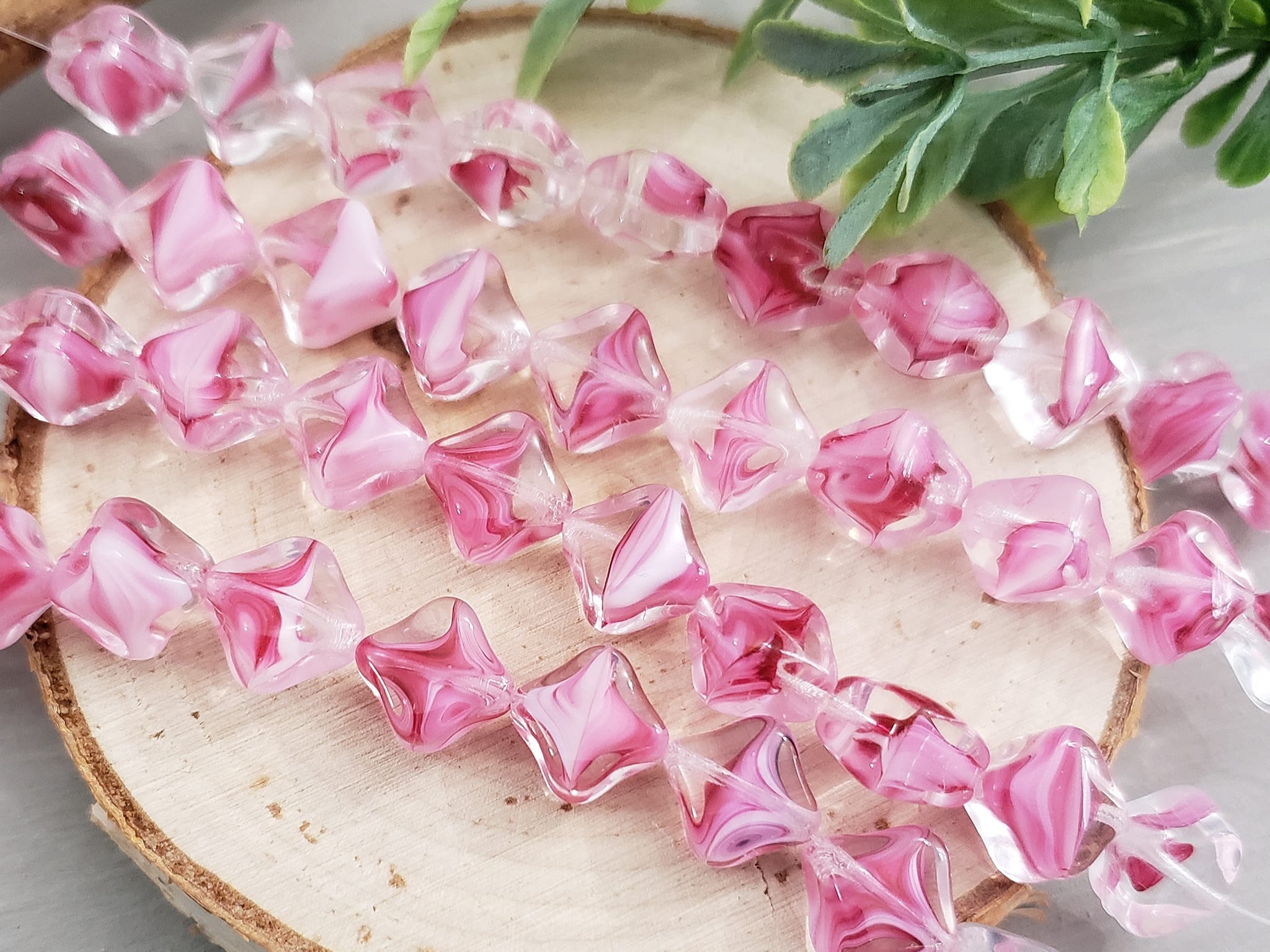 Silk Fuchsia Pink - Diagonal Shape Czech Beads - 10mm - 10pcs