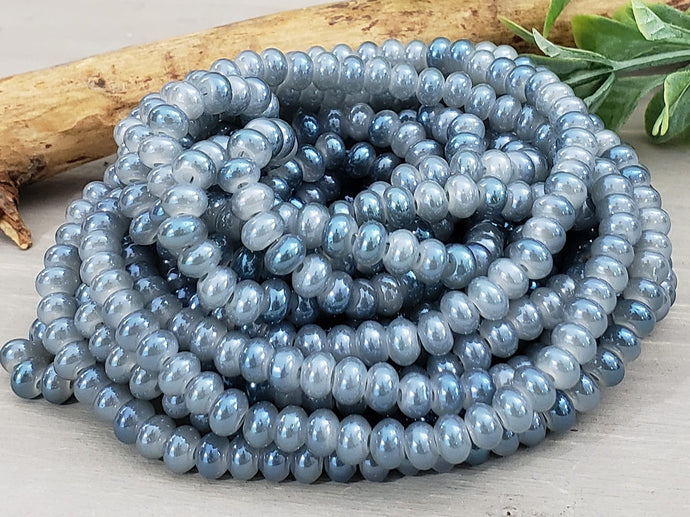 2-Tone Lake Blue Shimmer - Smooth Glass Rondelle - 4mm - 15