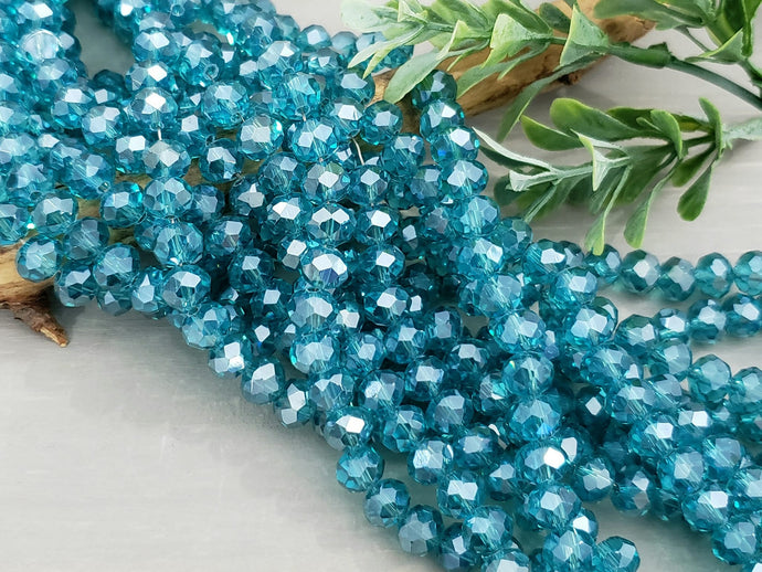 Teal - Silver Luster Faceted Crystals  - 8x6mm - 16