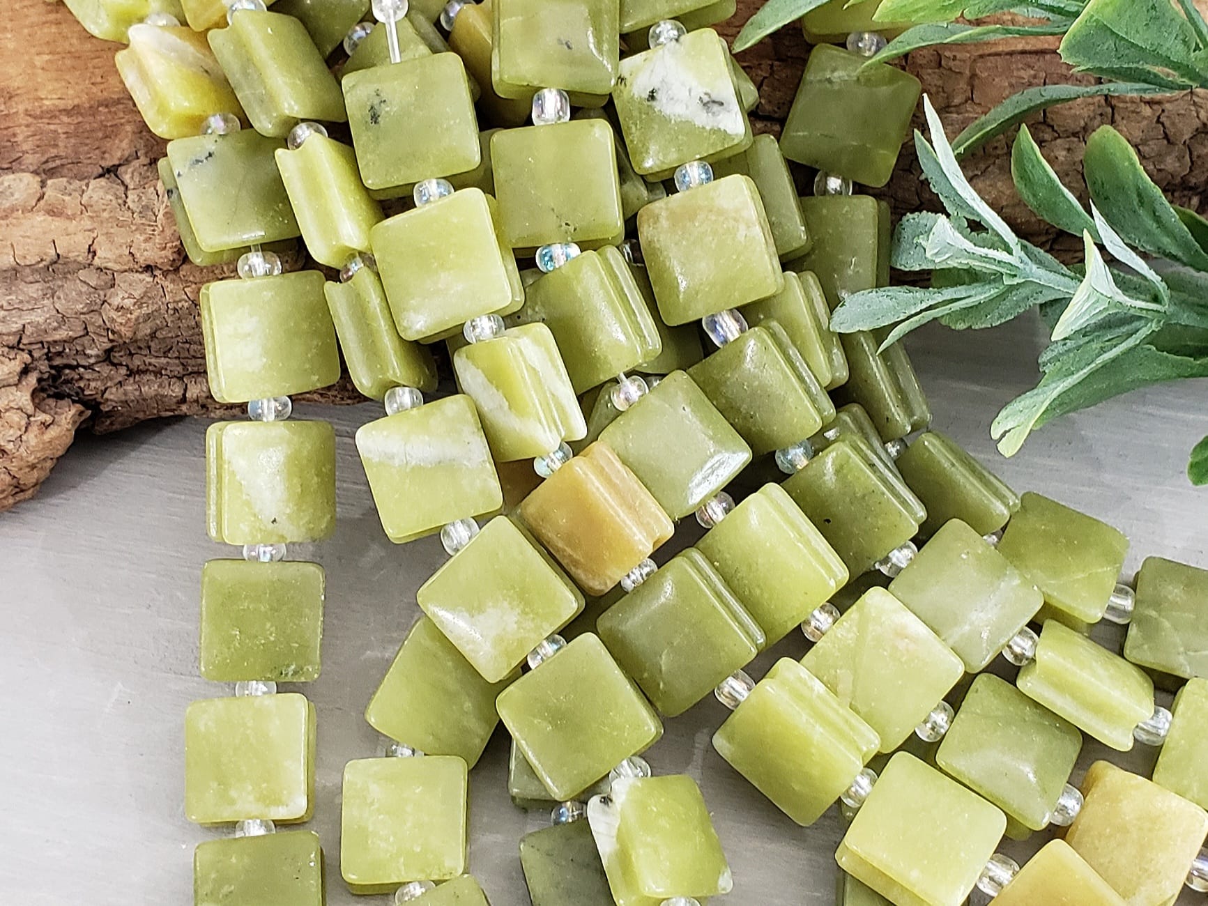 Nephrite Jade - Groove Tile Gemstones - 10mm - 7.5" Strand