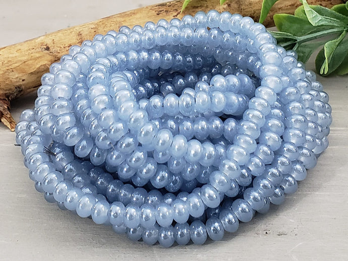 Cool Blue Shimmer - Smooth Glass Rondelle - 4mm - 15