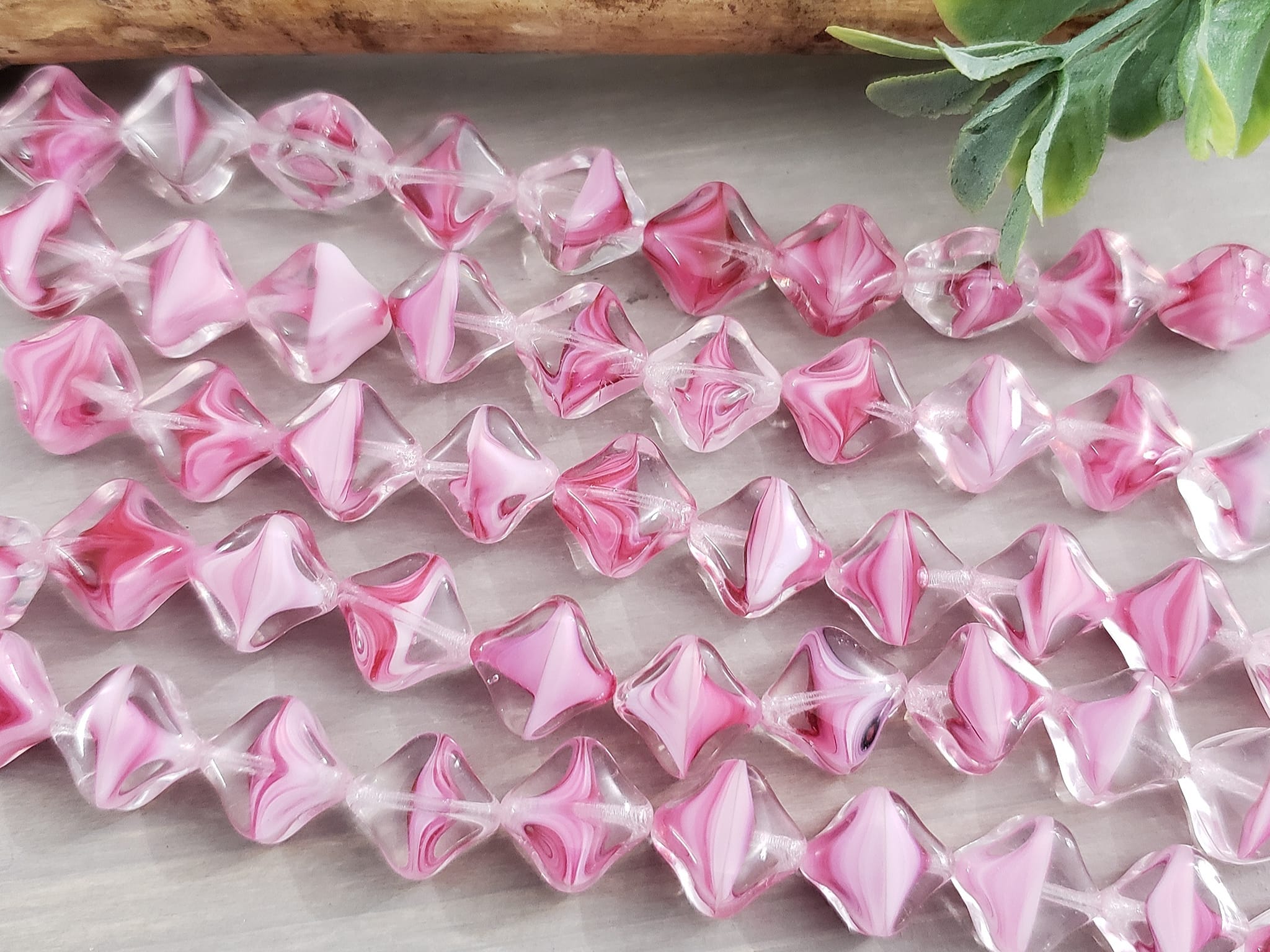 Silk Fuchsia Pink - Diagonal Shape Czech Beads - 10mm - 10pcs
