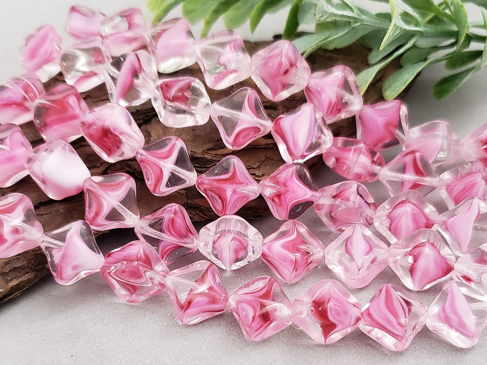 Silk Fuchsia Pink - Diagonal Shape Czech Beads - 10mm - 10pcs