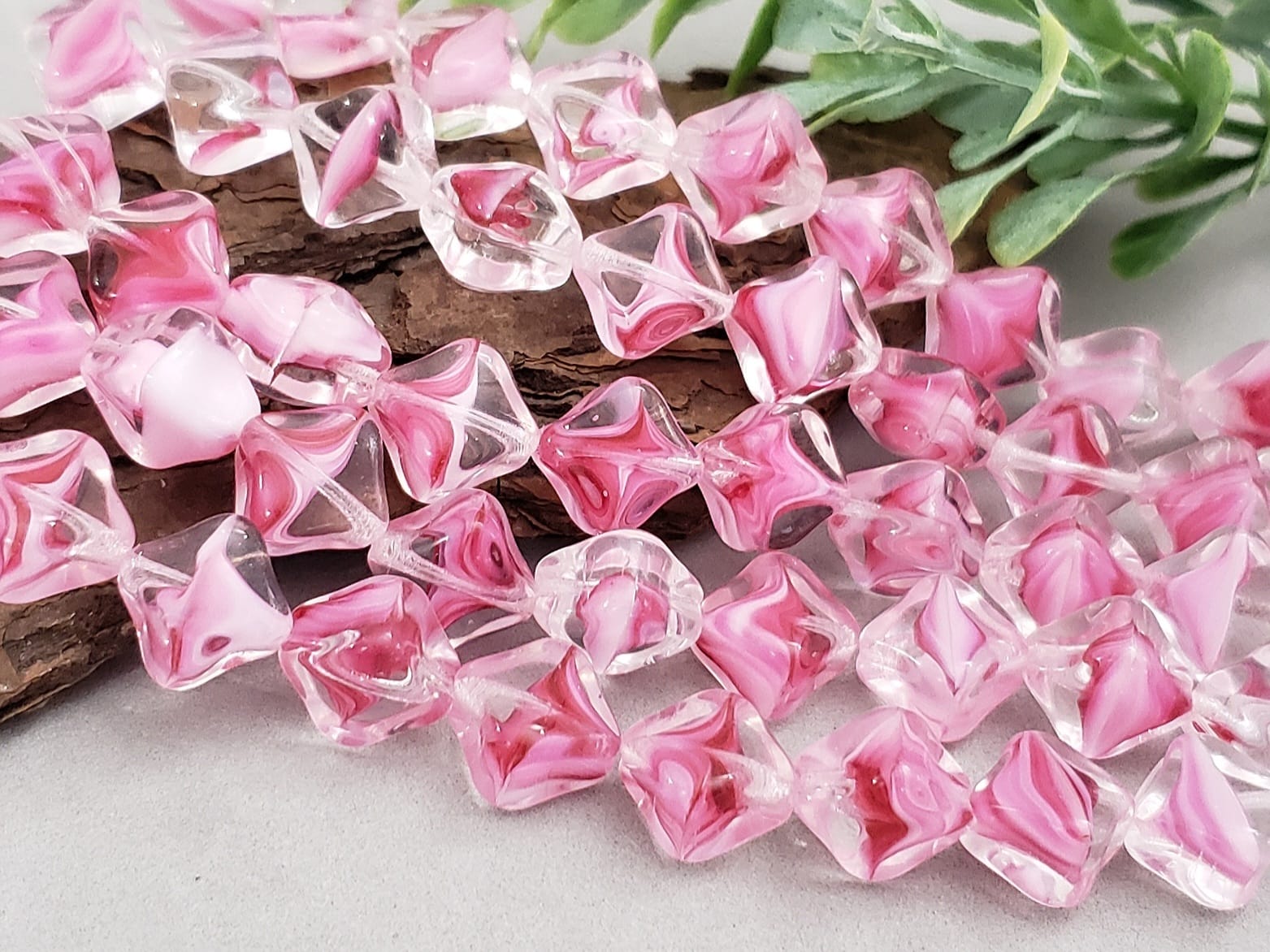 Silk Fuchsia Pink - Diagonal Shape Czech Beads - 10mm - 10pcs